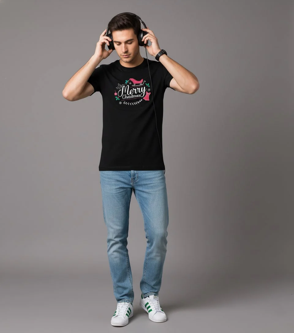 Men Printed Black Cotton Tshirt - Image 8
