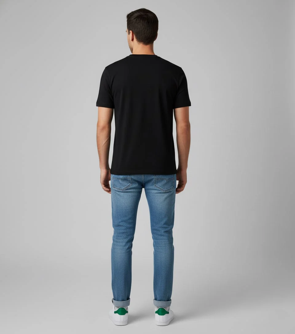 Men Printed Black Cotton Tshirt - Image 3