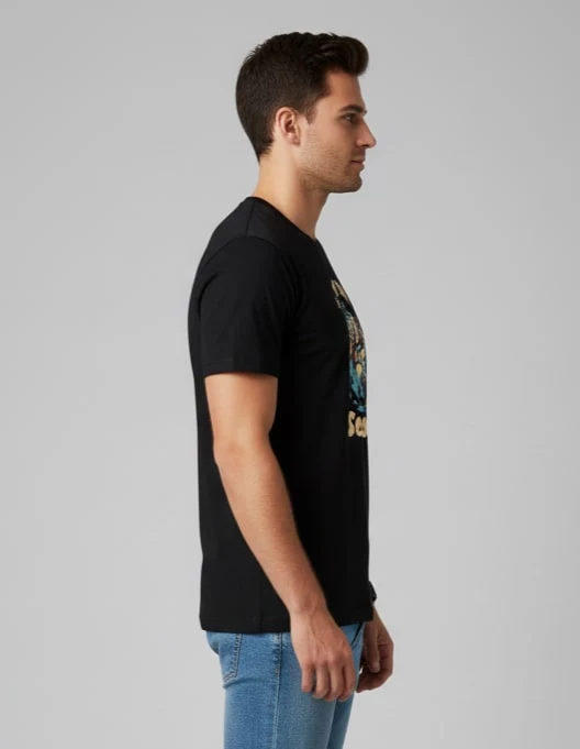 Men Printed Black Cotton Tshirt - Image 4