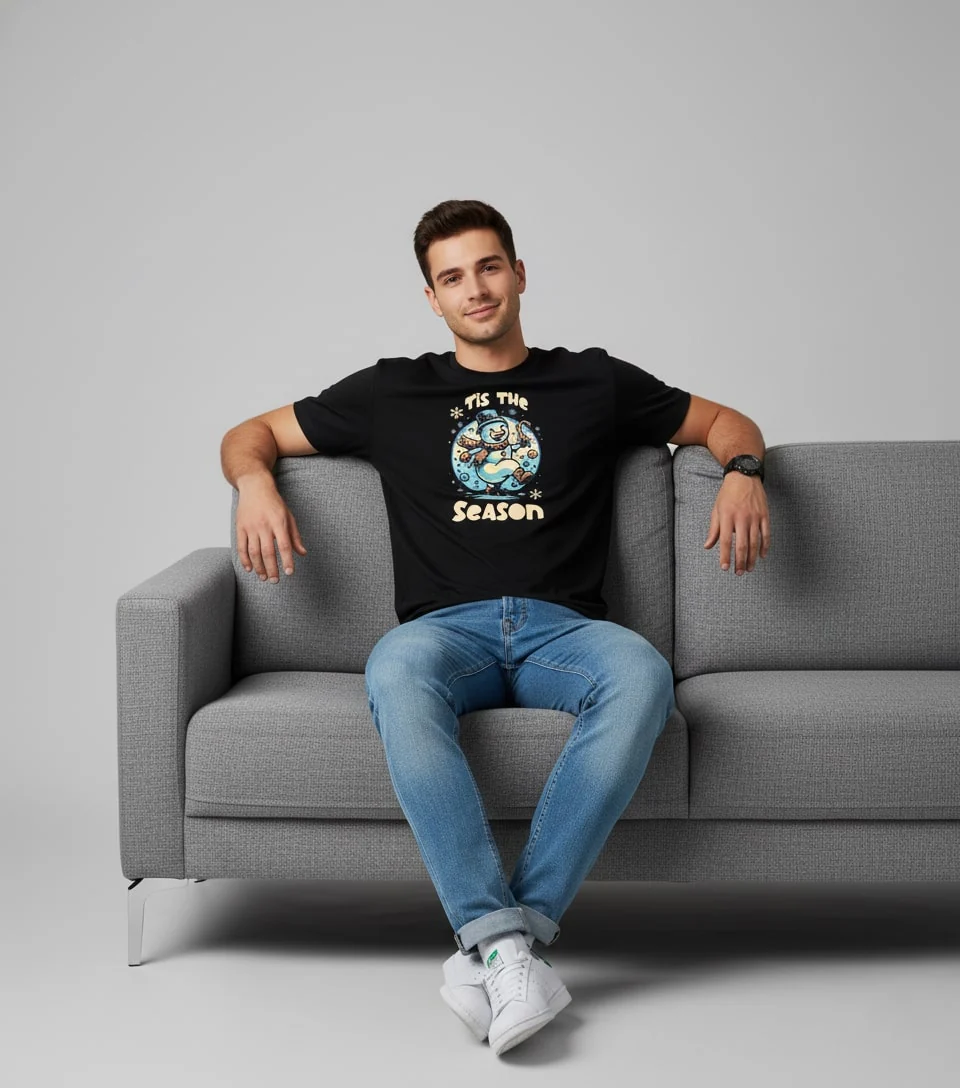 Men Printed Black Cotton Tshirt - Image 5