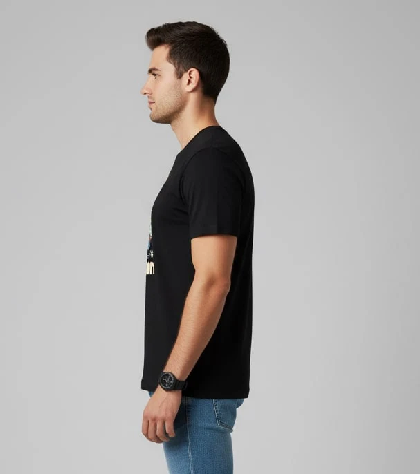 Men Printed Black Cotton Tshirt - Image 8