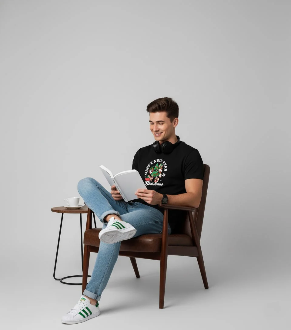 Men Printed Black Cotton Tshirt - Image 3