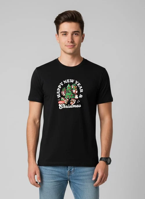 Men Printed Black Cotton Tshirt - Image 5