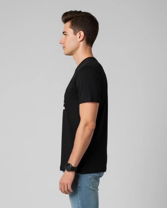 Men Printed Black Cotton Tshirt - Image 6