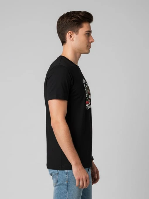 Men Printed Black Cotton Tshirt - Image 7