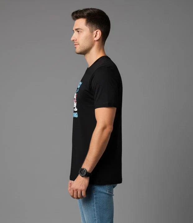 Men Printed Black Cotton Tshirt - Image 3