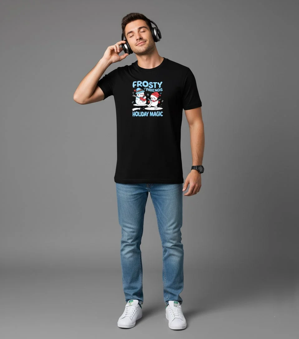 Men Printed Black Cotton Tshirt - Image 4