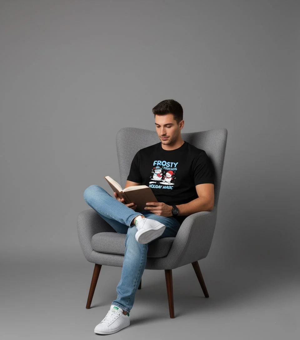 Men Printed Black Cotton Tshirt - Image 6