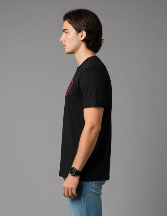 Men Printed Black Cotton Tshirt - Image 6