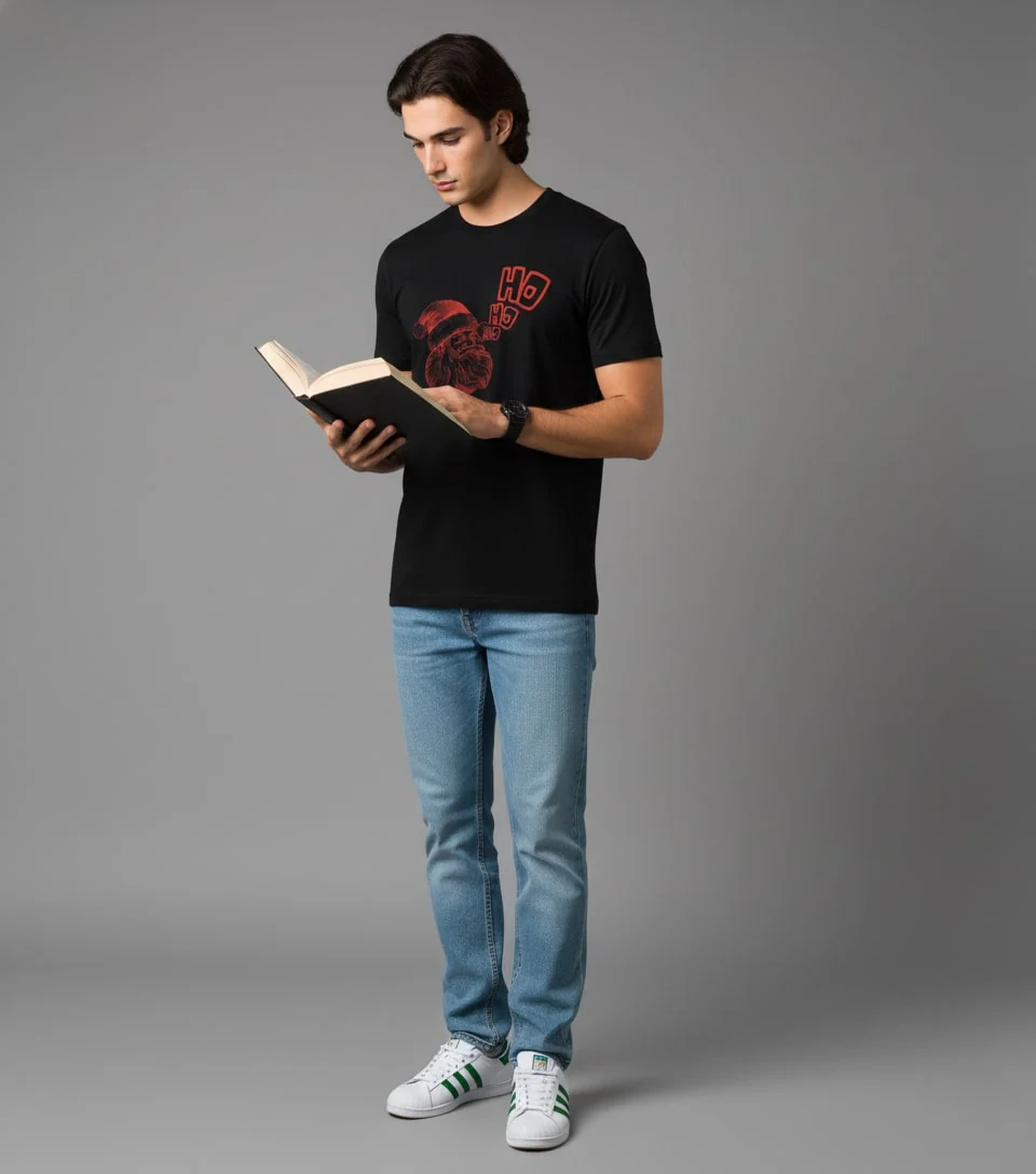 Men Printed Black Cotton Tshirt - Image 7
