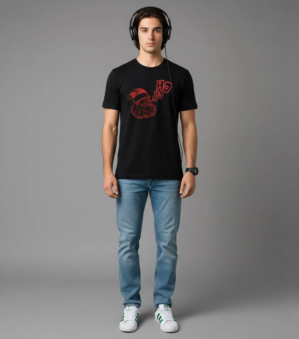 Men Printed Black Cotton Tshirt - Image 8