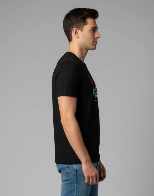 Men Printed Black Cotton Tshirt - Image 3