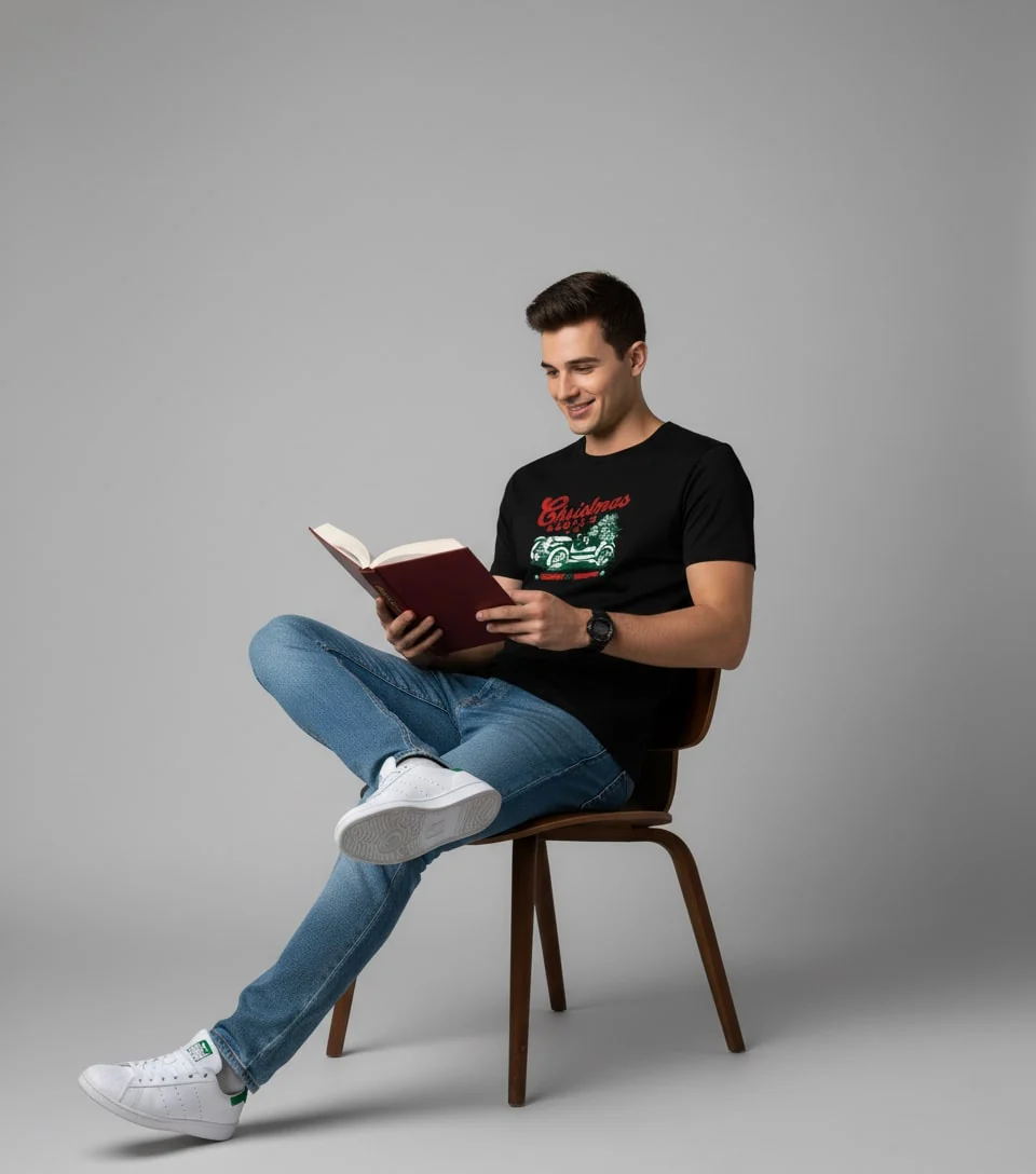 Men Printed Black Cotton Tshirt - Image 4