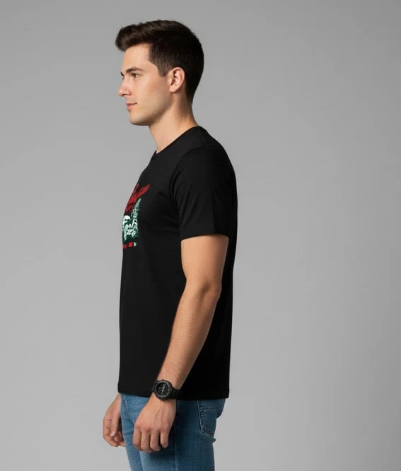 Men Printed Black Cotton Tshirt - Image 6