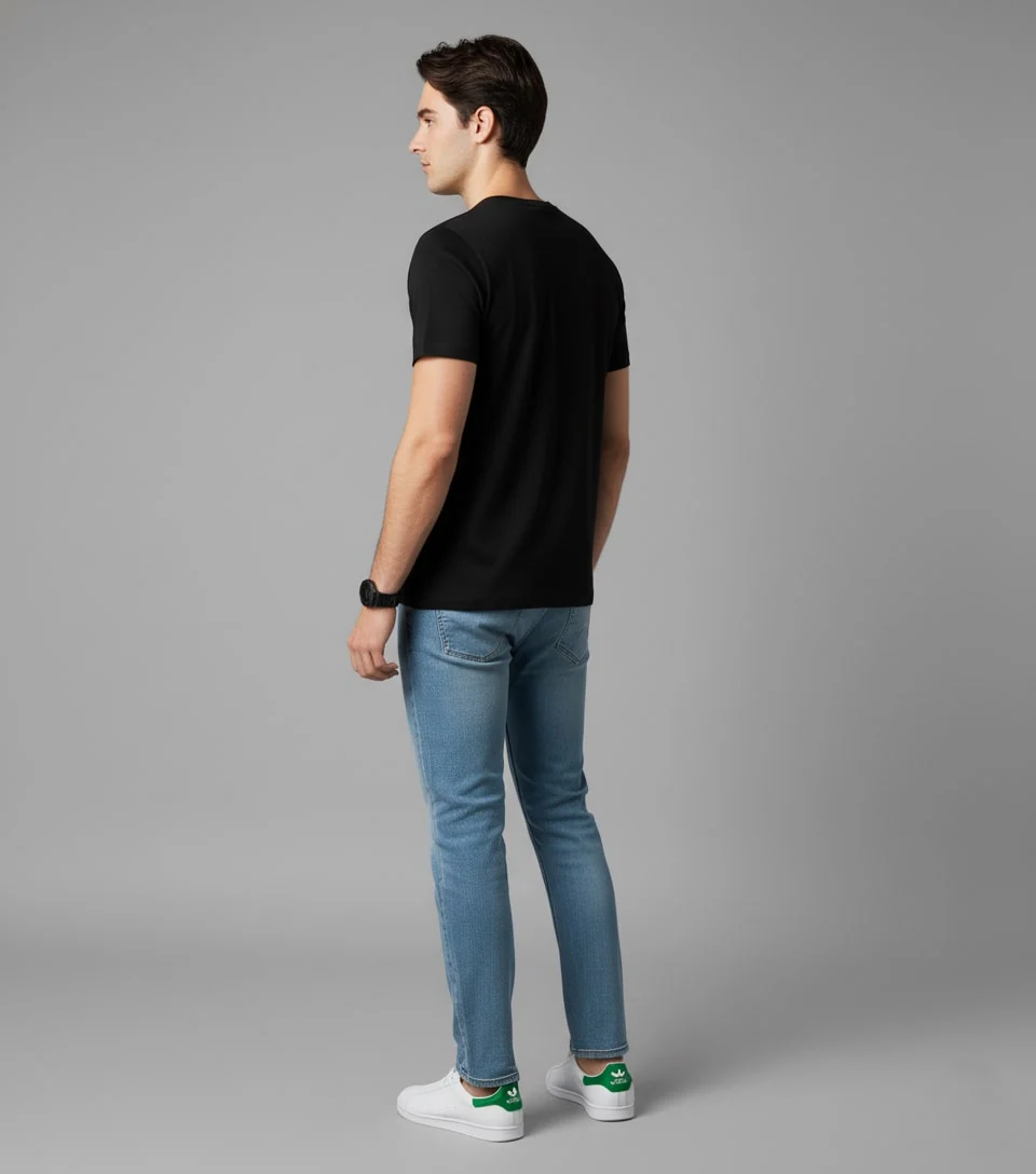 Men Printed Black Cotton Tshirt - Image 3