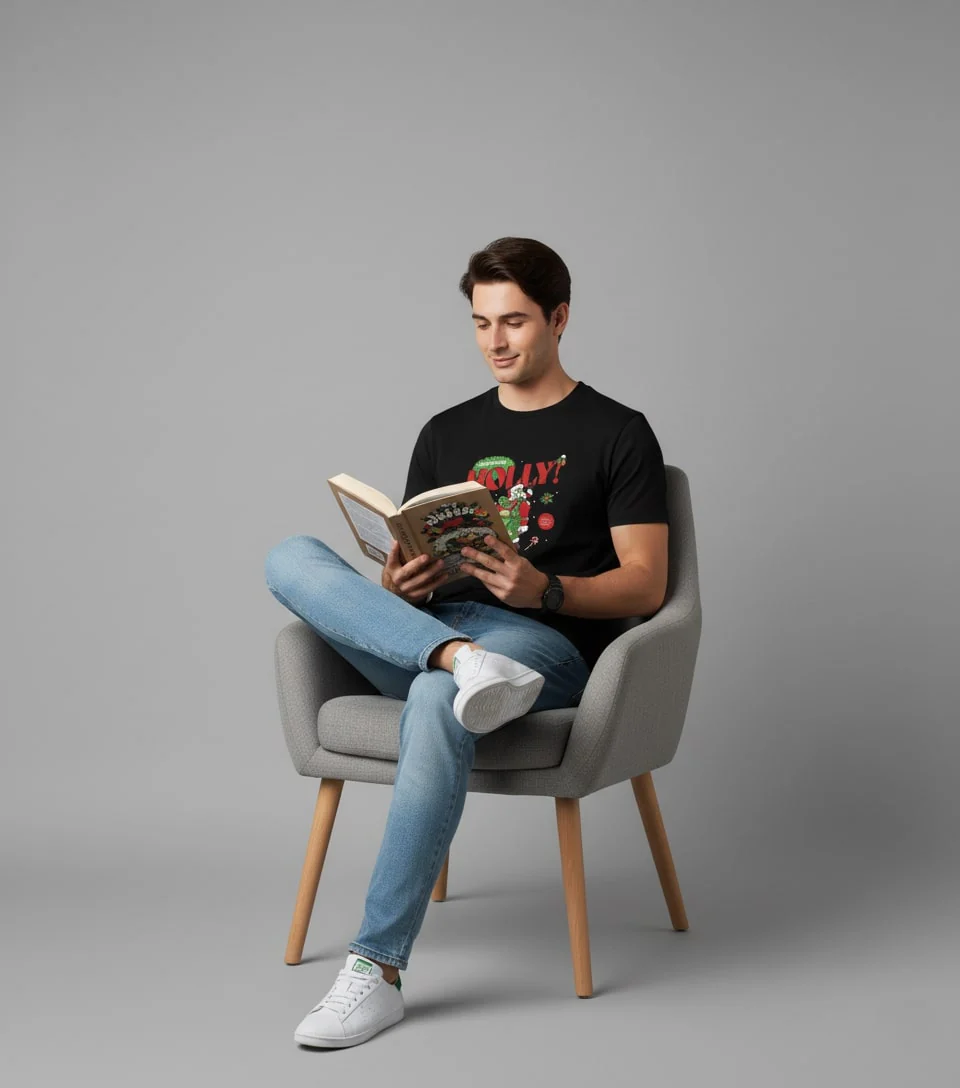 Men Printed Black Cotton Tshirt - Image 4
