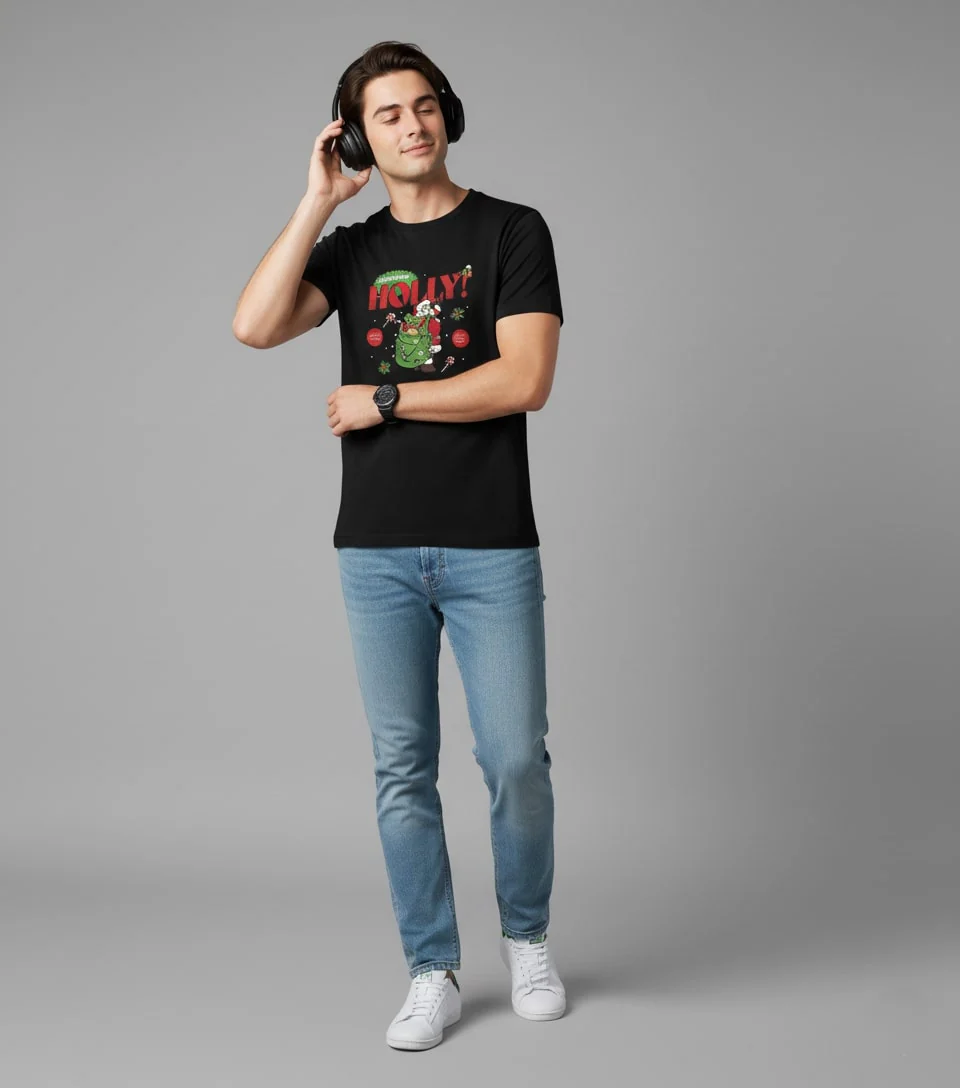 Men Printed Black Cotton Tshirt - Image 5