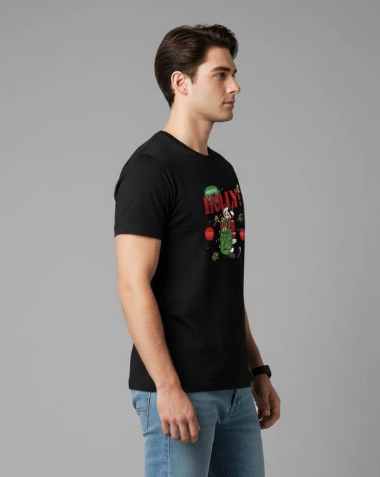 Men Printed Black Cotton Tshirt - Image 6