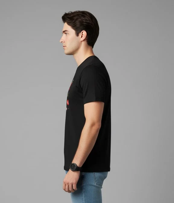 Men Printed Black Cotton Tshirt - Image 7