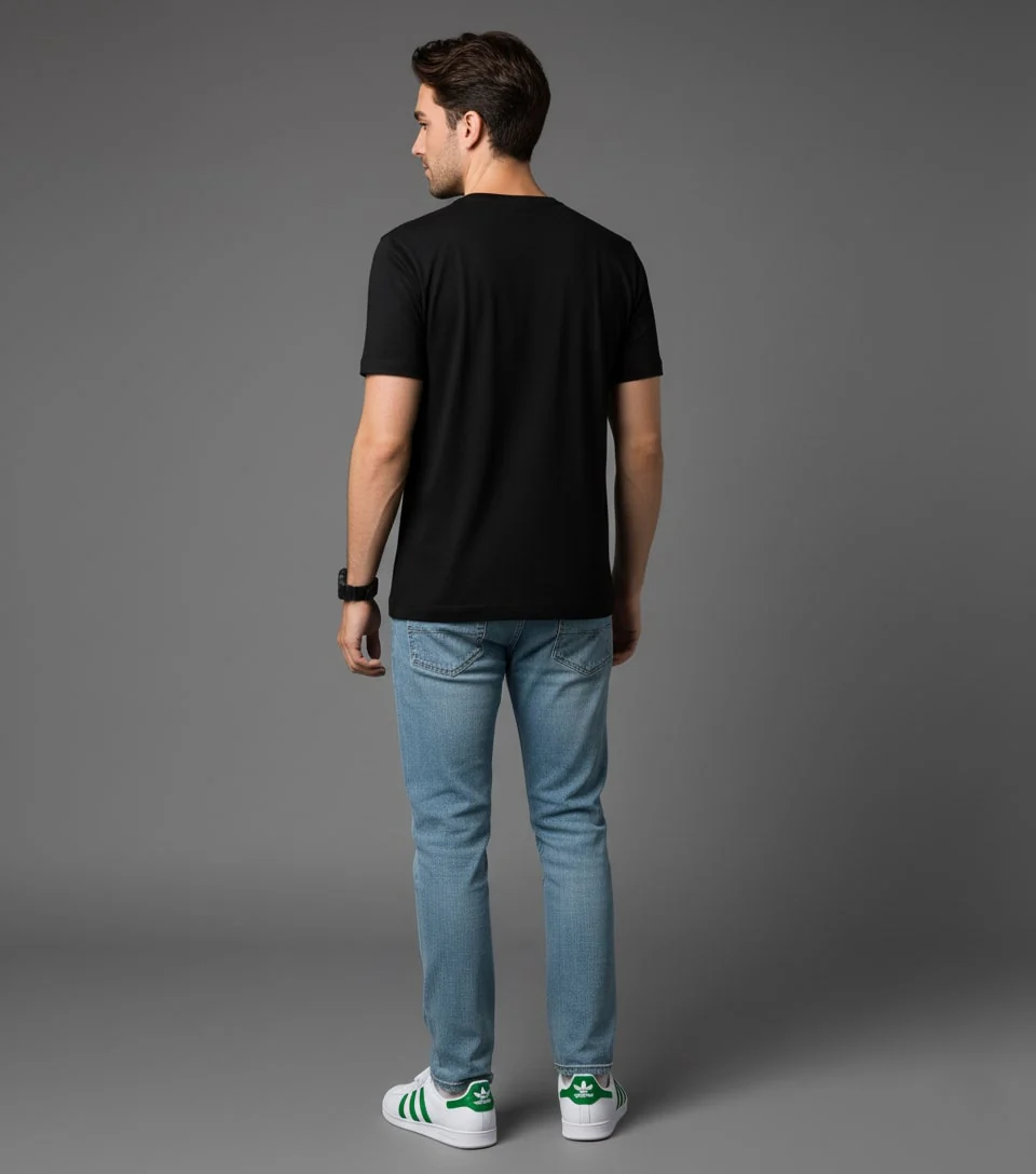 Men Printed Black Cotton Tshirt - Image 2