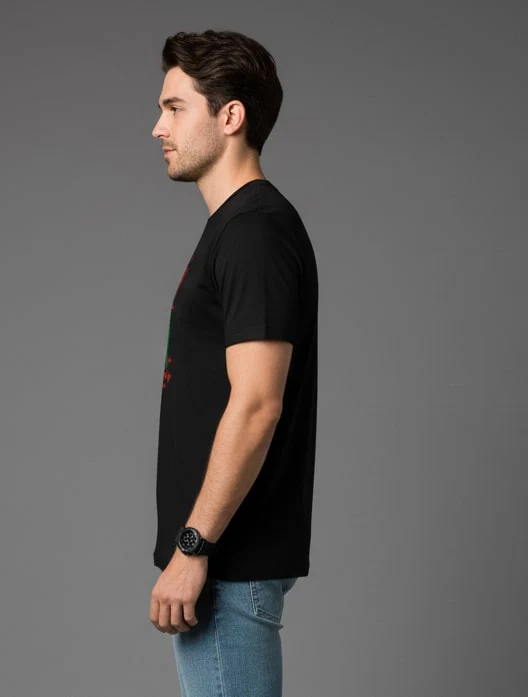 Men Printed Black Cotton Tshirt - Image 3