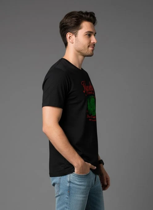 Men Printed Black Cotton Tshirt - Image 7