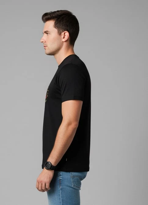 Men Printed Black Cotton Tshirt - Image 3