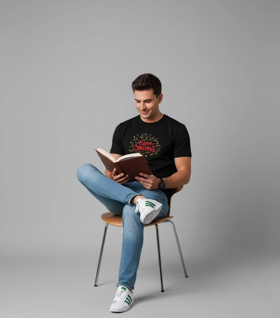 Men Printed Black Cotton Tshirt - Image 6