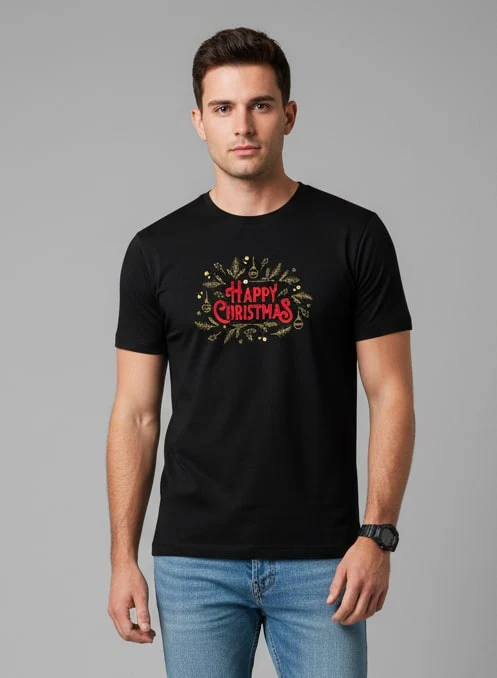 Men Printed Black Cotton Tshirt - Image 7