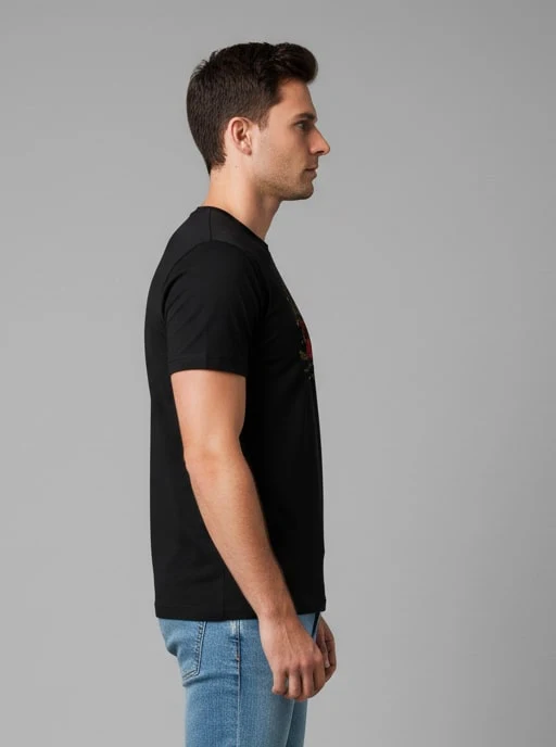 Men Printed Black Cotton Tshirt - Image 8