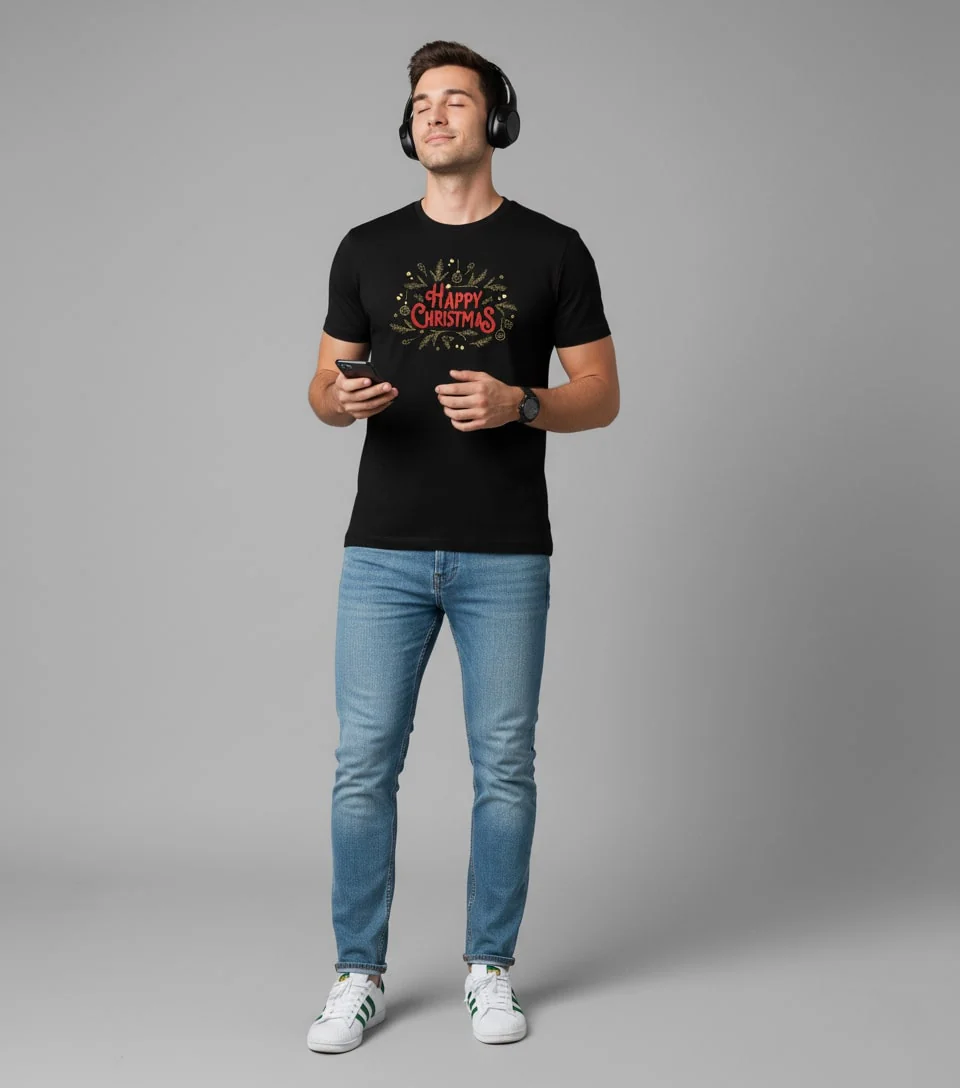 Men Printed Black Cotton Tshirt - Image 9