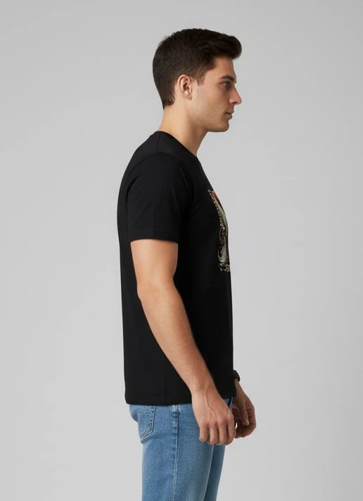 Men Printed Black Cotton Tshirt - Image 7