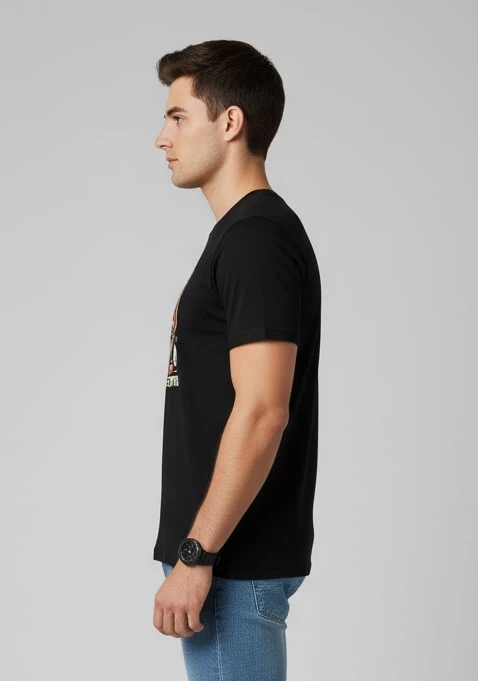 Men Printed Black Cotton Tshirt - Image 8