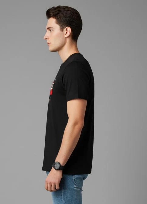 Men Printed Black Cotton Tshirt - Image 3