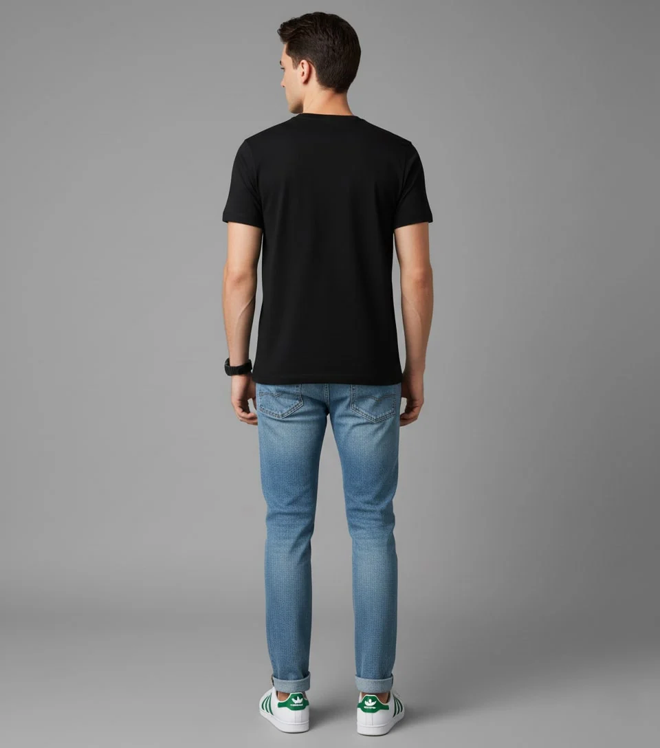 Men Printed Black Cotton Tshirt - Image 5