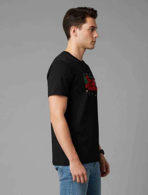 Men Printed Black Cotton Tshirt - Image 6