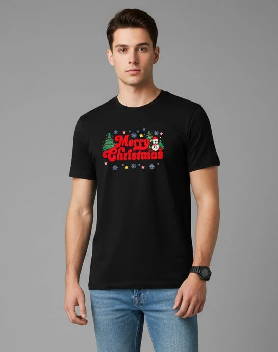 Men Printed Black Cotton Tshirt - Image 7