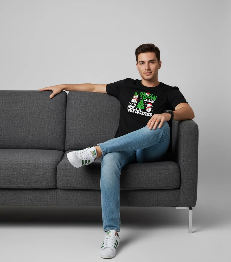 Men Printed Black Cotton Tshirt - Image 2