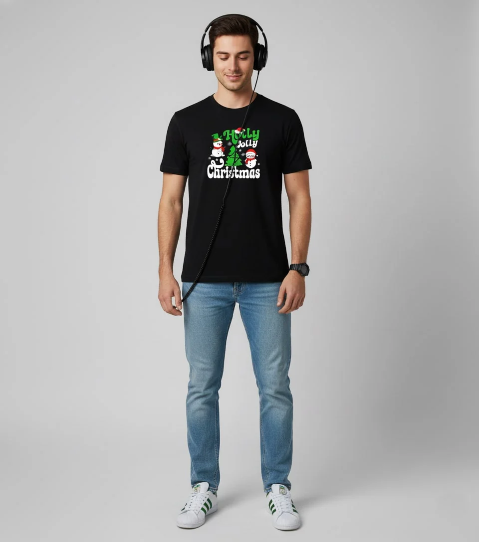 Men Printed Black Cotton Tshirt - Image 5