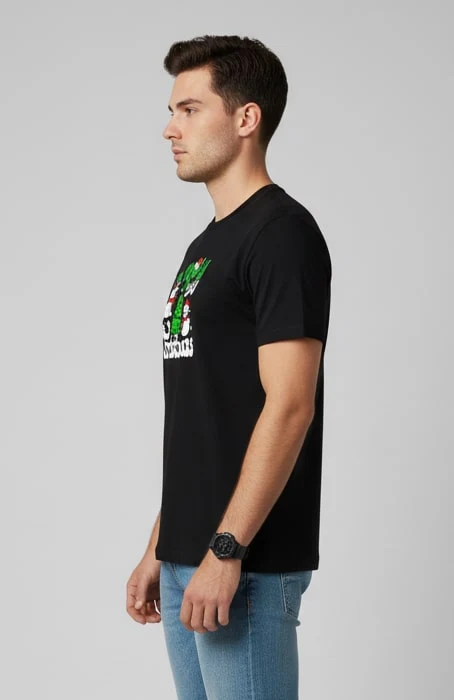 Men Printed Black Cotton Tshirt - Image 8