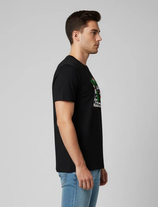 Men Printed Black Cotton Tshirt - Image 9