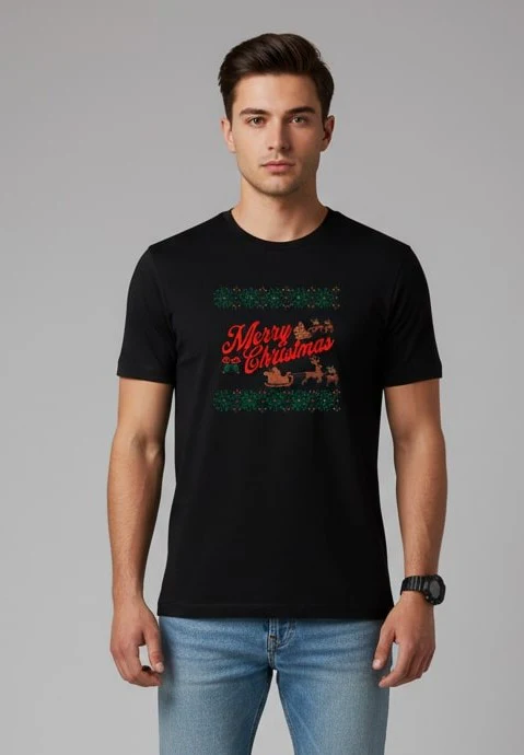 Men Printed Black Cotton Tshirt - Image 2