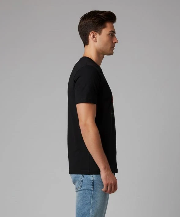 Men Printed Black Cotton Tshirt - Image 4