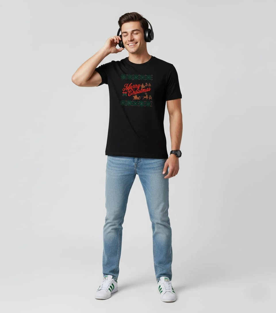 Men Printed Black Cotton Tshirt - Image 6