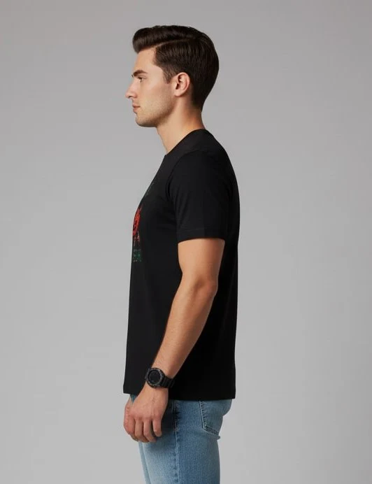 Men Printed Black Cotton Tshirt - Image 7