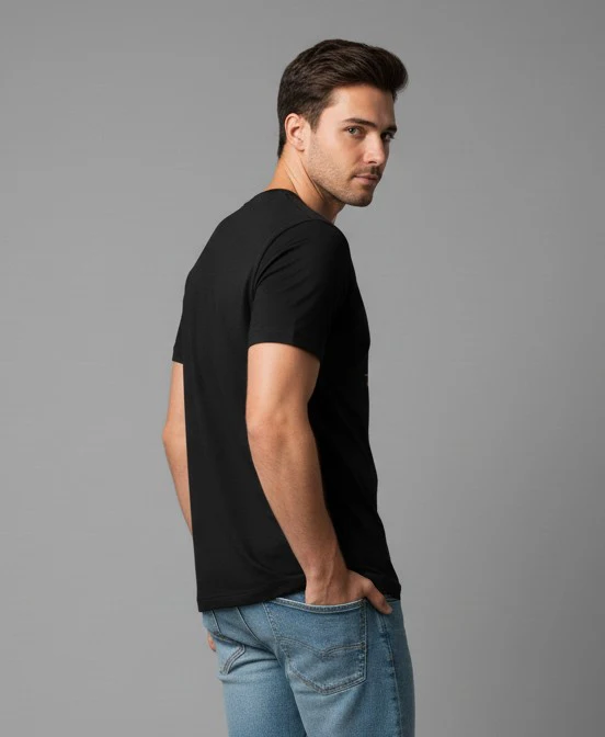Men Printed Black Cotton Tshirt - Image 3