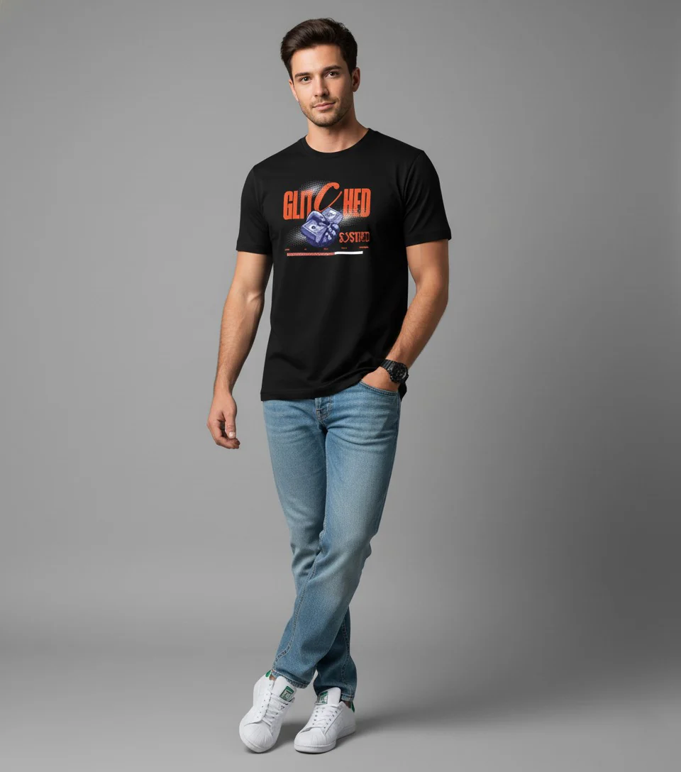 Men Printed Black Cotton Tshirt - Image 5