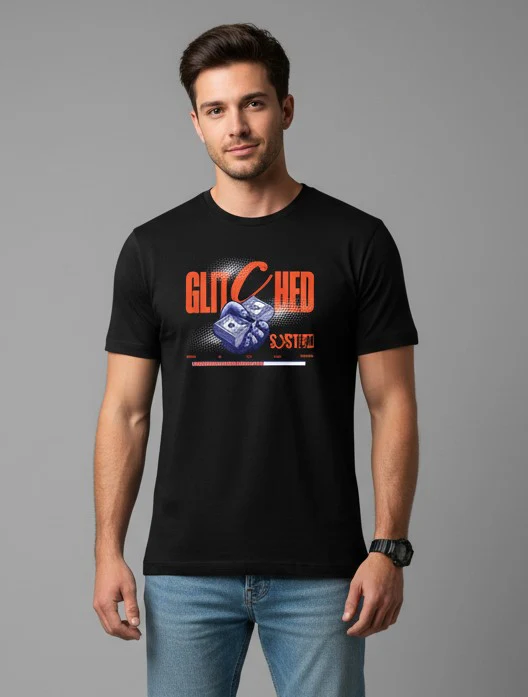 Men Printed Black Cotton Tshirt - Image 6