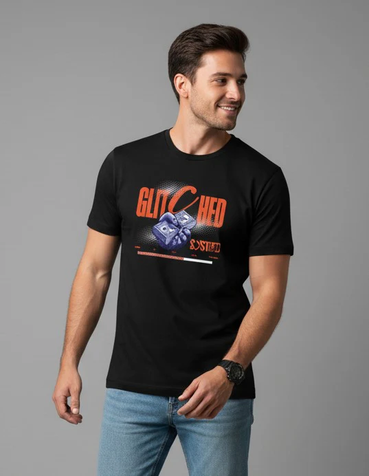 Men Printed Black Cotton Tshirt - Image 7