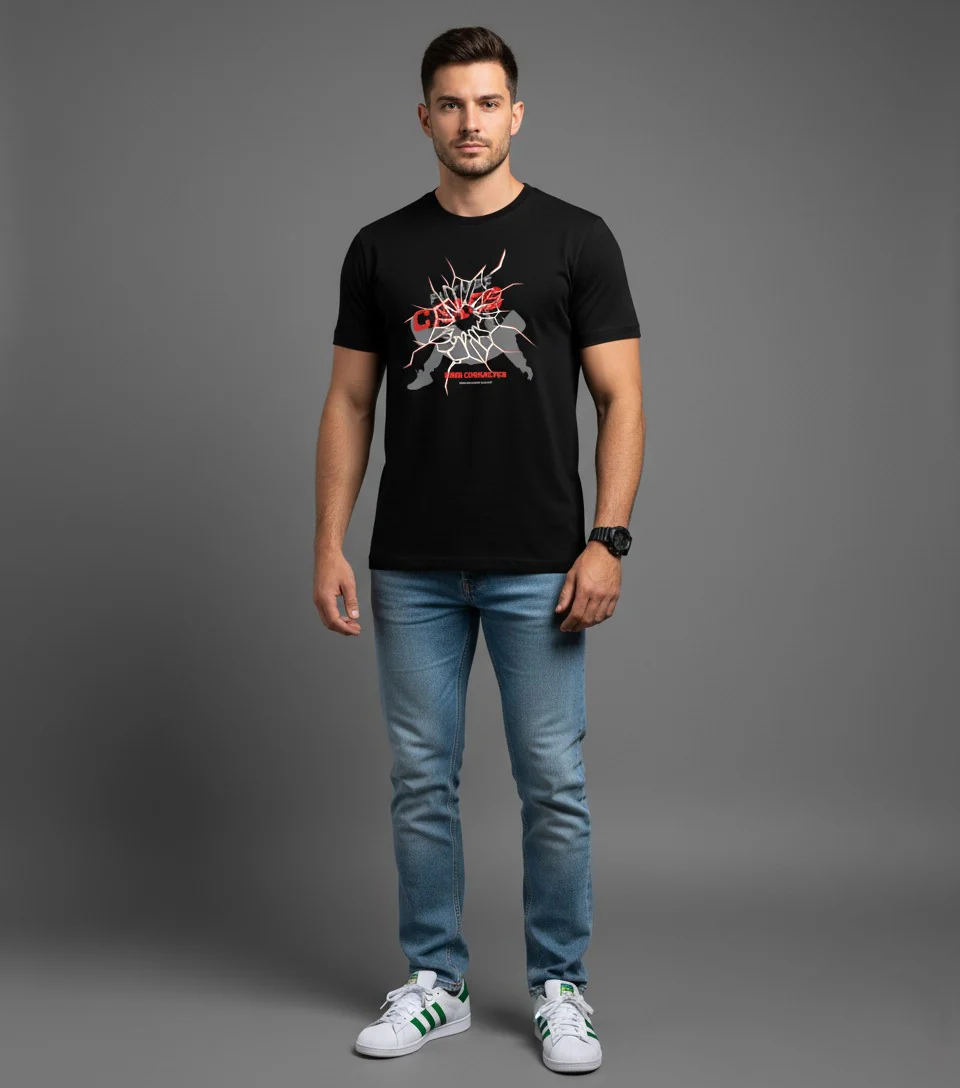 Men Printed Black Cotton Tshirt - Image 2